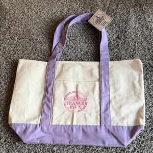 Trader Joe’s Cream and Lavender Canvas Tote Bag BRAND NEW!